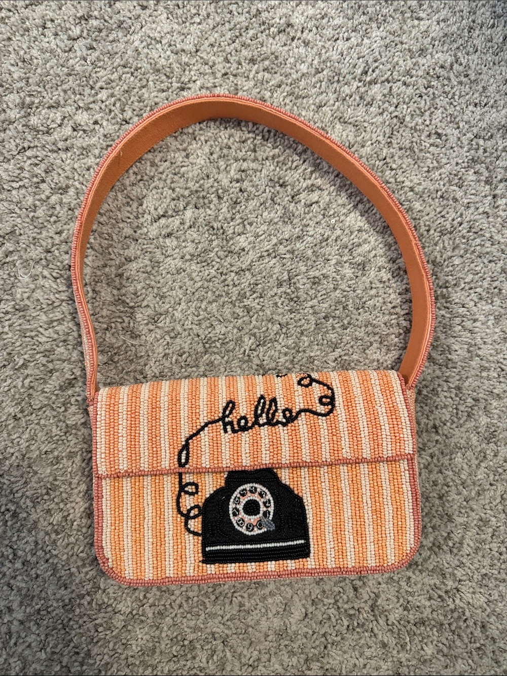 MAEVE Orange Striped Beaded Shoulder Bag with Phone Motif